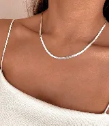 Collar de cadena plana tipo snake en acero color plateado.