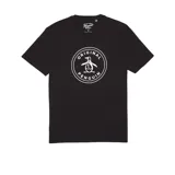 Remera negra de manga corta con logo de pingüino dentro de un círculo blanco.