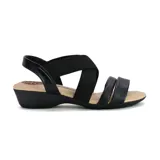 Sandalias negras con tiras de cuero y elástico, con plataforma baja.