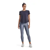 Calza de mujer Under Armour HeatGear® de tiro alto hasta el tobillo, color gris azulado, con cintura antideslizante y logo en la pierna.
