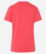 Remera básica de media malla color rosa, con escote en V y mangas cortas.