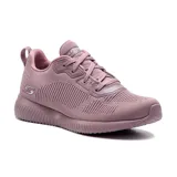 Zapatillas deportivas en tono rosa con diseño de knit suave, cordones y plantilla SKECHERS Memory Foam para comodidad.