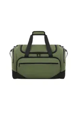 Bolso de viaje o deportivo marca Discovery, color verde militar con base y detalles en negro. Posee un compartimento principal amplio con cierre de doble cursor, un bolsillo frontal con cierre y asas de mano con agarre acolchado.