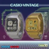 Reloj digital Casio Retro A130WE-1ADF con pantalla de estilo analógico, caja octogonal plateada y correa de acero inoxidable. Incluye funciones de resistencia al agua para uso diario, retroiluminación LED, cronómetro y alarma.