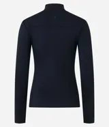 Campera deportiva negra confeccionada en poliamida y elastano, con cuello alto, cierre delantero por cremallera y bolsillos laterales.