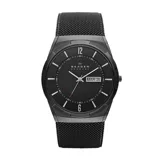 Reloj Skagen Melbye con caja de titanio color negro y malla metálica negra.