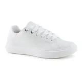 Championes blancos de cuero sintético con cordones y suela de goma.