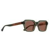 Lentes de sol Indie modelo Tune, con marco cuadrado de acetato color verde oliva y lentes marrones polarizadas.