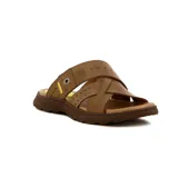Sandalia casual para hombre marca Country, color marrón, con tiras cruzadas de cuero y suela de goma.