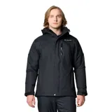 Campera de esquí Columbia Last Tracks Jacket color negro, impermeable y transpirable, con capucha ajustable y extraíble, forro termorreflectante Omni-Heat, faldón para nieve ajustable, bolsillos con cremallera en pecho y manos, bolsillo para forfait, dobladillo ajustable con cordón y puños ajustables.