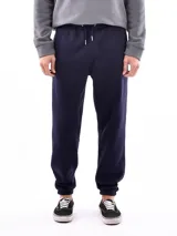Pantalón de jogging azul oscuro con cintura elástica y cordón ajustable.