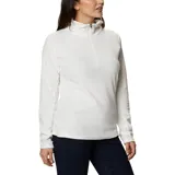 Buzo polar blanco de mujer, con cuello alto y cierre de media cremallera.