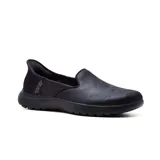 Zapato casual Skechers Slip-ins On-the-GO Flex Captivating, color negro, sin cordones, con capellada de cuero vegano, plantilla Air-Cooled Memory Foam y entresuela Ultra Go.