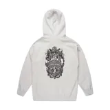 Buzo hoodie gris con bolsillo tipo canguro y logo de la marca Fucking Awesome estampado en el pecho.