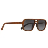 Lentes de sol con montura de madera color marrón y lentes grises.