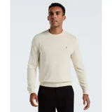 Sweater color crema de algodón con cuello redondo y logo de pingüino bordado en el pecho.