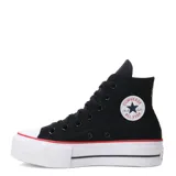 Championes de caña alta Converse Chuck Taylor All Star Lift, color negro con plataforma blanca y detalles en rojo.