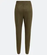 Pantalón legging verde militar de gamuza sintética, tiro alto, corte ajustado y cierre lateral con cremallera.