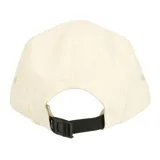 Gorro de cinco paneles color crema con visera plana y logo Santa Cruz Classic Dot estampado en el panel frontal.