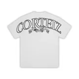 Camiseta blanca de algodón grueso (310 GSM) con logo Alcatraz estampado en el pecho y logo Royale en la espalda.