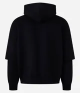 Buzo boxy negro de algodón y poliéster con capucha ajustable con cordón, estampa de dragones y mangas sobrepuestas.