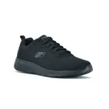 Championes Skechers Dynamight 2.0 Rayhill, color negro, con capellada de malla y superposiciones sintéticas. Presentan cordones, plantilla Memory Foam y entresuela de amortiguación. Horma ancha.