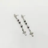 Caravanas colgantes de plata 925 con medalla de la Virgen Milagrosa, bolitas y cruz.