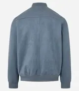 Chaqueta bomber marrón de poliéster y elastano, con cierre frontal, cuello redondo y bolsillos laterales.