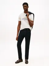 Remera de hombre Tommy Hilfiger color crema, de corte regular y cuello redondo. Presenta un estampado con el logo de la marca y motivos tropicales en el pecho.