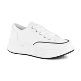Championes blancos de cuero sintético con plataforma y cordones.
