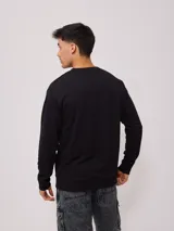 Sweater negro de corte regular con logo Rusty estampado en el pecho.