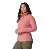 Buzo polar blanco de mujer, con cuello alto y cierre de media cremallera.