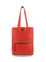 Cartera shopper de cuero graneado color verde oliva, con cierre metálico y tiradores de cuero. Interior sin forro con sobre interior con cierre.