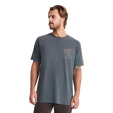 Remera gris de manga corta con cuello redondo y estampado en el pecho de un personaje meditando.