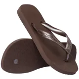 Ojotas Havaianas modelo Top Tiras Flip Flops, color marrón oscuro, con tiras texturizadas y logo de la marca en relieve.
