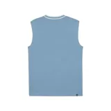 Musculosa celeste con cuello y sisas ribeteadas en blanco. Estampado frontal con el logo de Puma en blanco con contorno celeste.