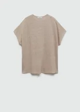 Camiseta verde oscuro de lino, con cuello redondo y mangas cortas.