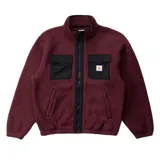 Campera de sherpa color burdeos con cierre frontal y dos bolsillos laterales.