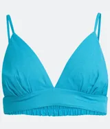 Blusa cropped de lino color celeste con tirantes finos ajustables y escote en V. Presenta elástico en la espalda.