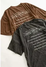 Remera gris con efecto acid wash y estampado en la espalda con logo de videojuego.