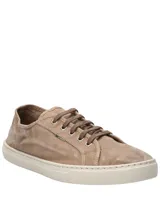 Zapatillas acordonadas color ocre, hechas en España con algodón orgánico.