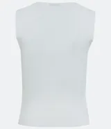 Blusa cropped naranja de punto con escote cuadrado y bretel ancho.
