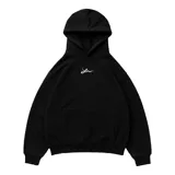 Hoodie oversize negro de algodón con logo bordado en blanco.