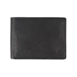 Billetera negra de cuero con diseño compacto y sistema RFID para mayor seguridad.