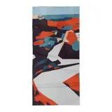 Cuello multifuncional Buff Coolnet Uv con estampado abstracto en tonos celeste, naranja, blanco y negro.
