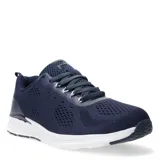 Championes de malla azul marino con suela blanca y cordones azules.