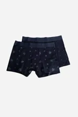 Pack de dos boxers con cintura elastizada, uno color verde militar con estampado de cruces y otro gris con estampado de veleros.