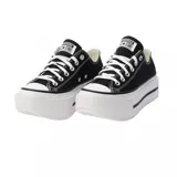 Zapatillas Converse Chuck Taylor All Star Lift Double Stack, de caña baja, color negro con plataforma blanca y cordones blancos.
