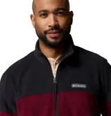 Polar Columbia para hombre, color vino tinto (Rich Wine) con canesú y hombros en negro. Presenta cierre frontal completo y bolsillos laterales con cremallera.