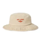 Sombrero tipo bucket color beige con logo Rip Curl bordado en rojo.